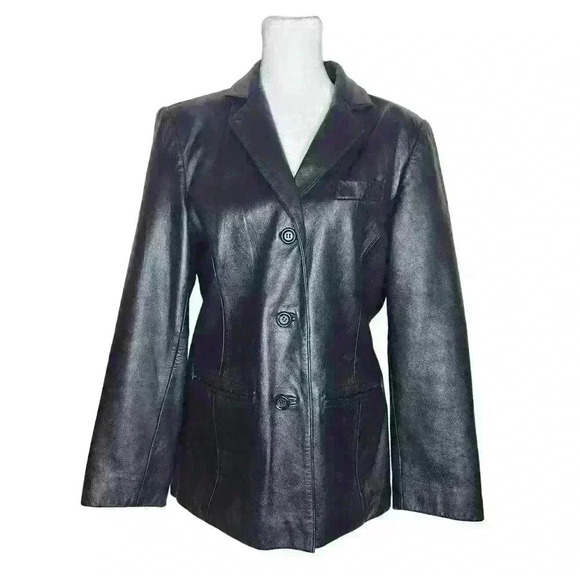 Jacqueline Ferrar vintage 100% leather black jacket size petite small - Picture 1 of 10